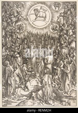 Die Anbetung des Lammes, von der Apokalypse Serie. Künstler: Albrecht Dürer (Deutsch, Nürnberg 1471-1528 Nürnberg). Datum: n. d.. Museum: Metropolitan Museum of Art, New York, USA. Stockfoto