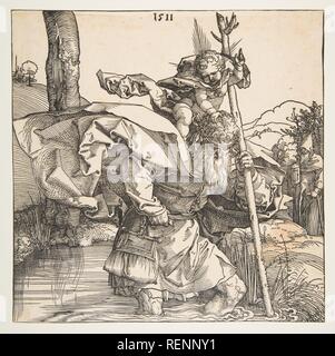 Saint Christopher. Künstler: Albrecht Dürer (Deutsch, Nürnberg 1471-1528 Nürnberg). Maße: Blatt: 8 3/8 x 8 3/8 in. (21,3 x 21,2 cm). Datum: 1511. Museum: Metropolitan Museum of Art, New York, USA. Stockfoto