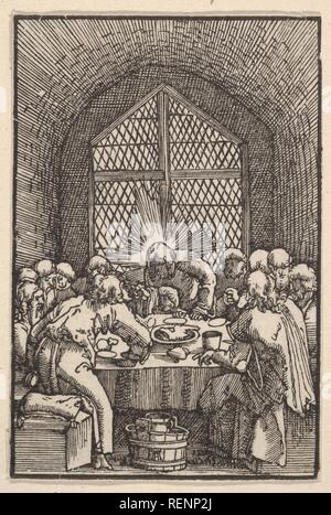 Beim Letzten Abendmahl vom Fall und Heil der Menschen durch das Leben und die Passion Christi. Künstler: Albrecht Altdorfer (Deutsch, Regensburg Ca. 1480-1538 Regensburg). Maße: Blatt: 2 13/16 x 1 7/8 in. (7,2 × 4,8 cm). Datum: Ca. 1513. Museum: Metropolitan Museum of Art, New York, USA. Stockfoto