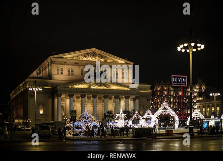 Bolschoi Theater in Moskau, Russland. Am Abend des 14. Januar 2019 Stockfoto