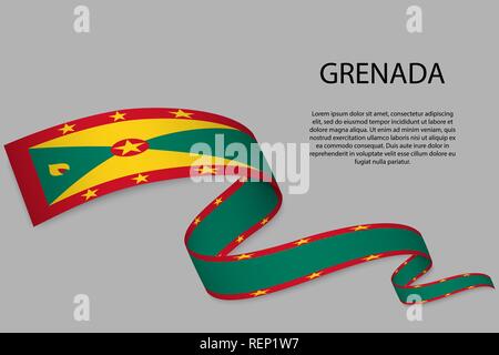 Winkende Band oder Banner mit Flagge Grenada. Für Independence day Poster Design Template Stock Vektor