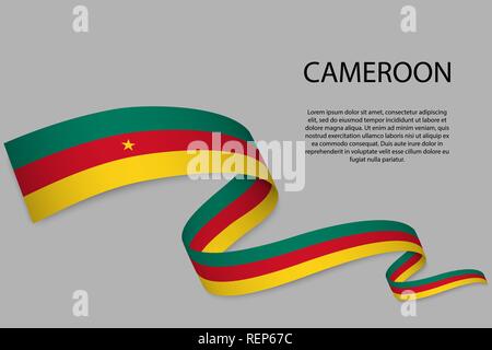 Winkende Band oder Banner mit Flagge von Kamerun. Für Independence day Poster Design Template Stock Vektor