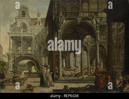 Imaginäre Renaissance Palace. Dating: 1602. Maße: H 93 cm x W 95 cm; d 7,5 cm. Museum: Rijksmuseum, Amsterdam. Autor: Hendrick Aerts. Stockfoto