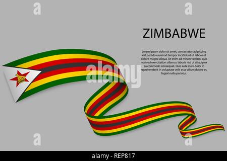 Winkende Band oder Banner mit Fahne von Simbabwe. Für Independence day Poster Design Template Stock Vektor