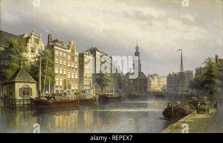 Die Singel, Amsterdam, in Richtung der Minze. Datierung: 1884 - 1886. Maße: H 47 cm x W 76 cm. Museum: Rijksmuseum, Amsterdam. Autor: Eduard Alexander Hilverdink. Stockfoto