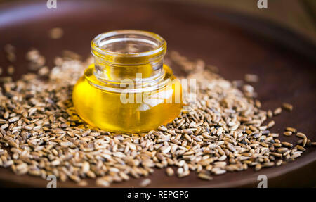 Silybum marianum, pflanzliche Öl Mariendistel Mariendistel öl und getrockneten Samen, gesunde Leber schützende Heilpflanze Öl Stockfoto