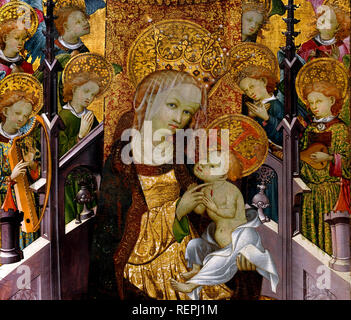 Die Jungfrau und Kind mit Engel1430 Master von BURGO DE OSMA (Goncal Peris) Valencia, 15. Jahrhundert, Spanien, Spanisch, Stockfoto