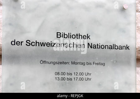 Schweizerische Nationalbank Plakette in Zürich, Schweiz Stockfoto