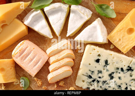Käse, verschiedene Käsesorten Zusammensetzung Stockfoto