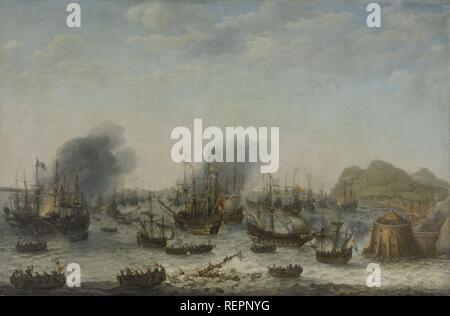 Seeschlacht in der Nähe von Gibraltar, 25. April 1607 (Sieg über die Spanier in der Nähe von Gibraltar durch eine Flotte unter dem Kommando von Admiral Jacob van Heemskerck). Dating: 1639. Maße: Support: h 136 cm (*) × w 204,5 cm (*); d 5,5 cm. Museum: Rijksmuseum, Amsterdam. Thema: willaerts Adam (vom Künstler signiert). Stockfoto