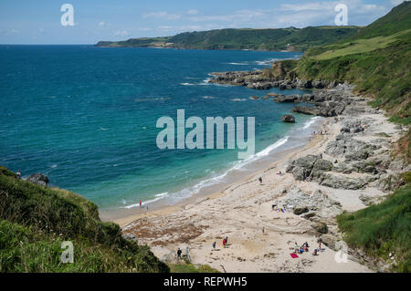 Blick auf Mattiscombe Beach, South Hams, Devon, Großbritannien Stockfoto