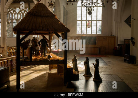 Thaxted Kirche, Thaxted Essex. Januar 2019. Drei Könige oder der Weisen an der Krippe. Melchior auch Melichior), ein persischer Gelehrter; Caspar auch Kaspar, Stockfoto