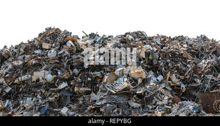 Einen großen Haufen Schrott auf weißem Hintergrund. Stockfoto