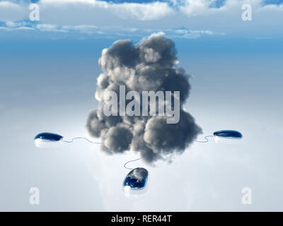 Cloud Computing Konzept mit mehreren Computer Mäuse und Schnüre in gerenderten 3D-Cloud Stockfoto