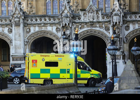 London, Großbritannien. 22 Jan, 2019. Ein Krankenwagen auf Grund der Palast von Westminster in London gesehen. Credit: Dinendra Haria/SOPA Images/ZUMA Draht/Alamy leben Nachrichten Stockfoto