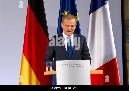 Aachen, Deutschland. 22 Jan, 2019. Donald Tusk an der Erneuerung des Deutsch-französischen Freundschaftsvertrags im Rathaus. Aachen, 22.01.2019 | Verwendung der weltweiten Kredit: dpa/Alamy leben Nachrichten Stockfoto