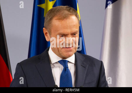 Aachen, Deutschland. 22 Jan, 2019. Donald Tusk an der Erneuerung des Deutsch-französischen Freundschaftsvertrags im Rathaus. Aachen, 22.01.2019 | Verwendung der weltweiten Kredit: dpa/Alamy leben Nachrichten Stockfoto