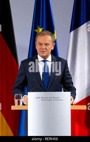 Aachen, Deutschland. 22 Jan, 2019. Donald Tusk an der Erneuerung des Deutsch-französischen Freundschaftsvertrags im Rathaus. Aachen, 22.01.2019 | Verwendung der weltweiten Kredit: dpa/Alamy leben Nachrichten Stockfoto