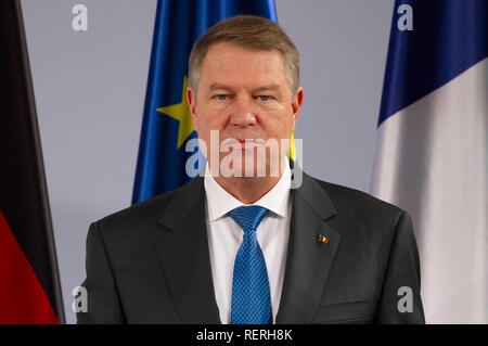 Aachen, Deutschland. 22 Jan, 2019. Klaus Johannis an der Erneuerung des Deutsch-französischen Freundschaftsvertrags im Rathaus. Aachen, 22.01.2019 | Verwendung der weltweiten Kredit: dpa/Alamy leben Nachrichten Stockfoto