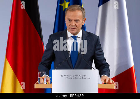 Aachen, Deutschland. 22 Jan, 2019. Donald Tusk an der Erneuerung des Deutsch-französischen Freundschaftsvertrags im Rathaus. Aachen, 22.01.2019 | Verwendung der weltweiten Kredit: dpa/Alamy leben Nachrichten Stockfoto