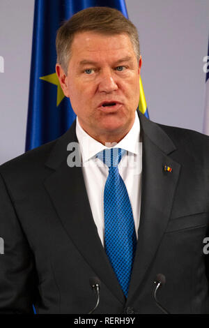 Aachen, Deutschland. 22 Jan, 2019. Klaus Johannis an der Erneuerung des Deutsch-französischen Freundschaftsvertrags im Rathaus. Aachen, 22.01.2019 | Verwendung der weltweiten Kredit: dpa/Alamy leben Nachrichten Stockfoto