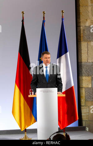 Aachen, Deutschland. 22 Jan, 2019. Klaus Johannis an der Erneuerung des Deutsch-französischen Freundschaftsvertrags im Rathaus. Aachen, 22.01.2019 | Verwendung der weltweiten Kredit: dpa/Alamy leben Nachrichten Stockfoto