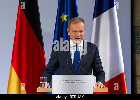 Aachen, Deutschland. 22 Jan, 2019. Donald Tusk an der Erneuerung des Deutsch-französischen Freundschaftsvertrags im Rathaus. Aachen, 22.01.2019 | Verwendung der weltweiten Kredit: dpa/Alamy leben Nachrichten Stockfoto