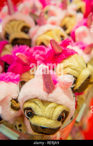 London, Großbritannien. 22. Jan 2019. Pugsley weiches Spielzeug auf dem Kiel Spielzeug Stand-der Spielwarenmesse bei Olympia in London. Credit: Guy Bell/Alamy leben Nachrichten Stockfoto