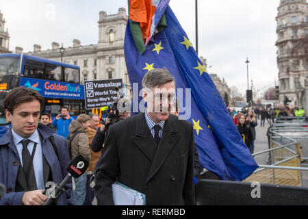 London, Großbritannien. 23. Jan 2019. Jakob Rees-Mogg Brexiteer und MP für North East Somerset Wanderungen ins Parlament Quelle: George Cracknell Wright/Alamy leben Nachrichten Stockfoto