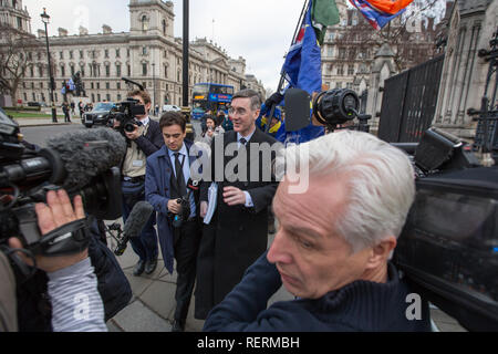 London, Großbritannien. 23. Jan 2019. Jakob Rees-Mogg Brexiteer und MP für North East Somerset Wanderungen ins Parlament Quelle: George Cracknell Wright/Alamy leben Nachrichten Stockfoto