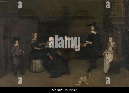 Familie Szene. Datierung: 1649 - 1684. Maße: h 114 cm x w 166.5 cm, d 10,5 cm. Museum: Rijksmuseum, Amsterdam. Thema: Caspar Netscher (zugeschrieben). Nicolaes Roosendael (zu) zurückzuführen. Stockfoto