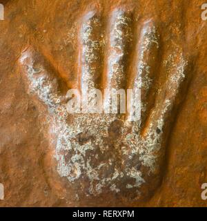 Sati Stein, hand Abdrücke der 15 königlichen Witwen von Maharaja Man Singh, die selbstverbrennung verpflichtet, Mehrangarh Fort, Jodhpur Stockfoto