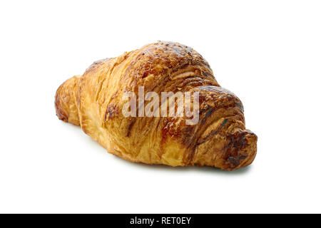 Single frische knusprige Croissants auf weißem Hintergrund Stockfoto
