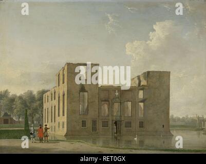 Ansicht der Rückseite des Berckenrode Schloss in Heemstede nach dem Brand. Berkenrode Schloss, Heemstede, nach dem Brand von 4. und 5. Mai 1747: Ansicht von hinten. Dating: 1747. Maße: H 39 cm x W 52 cm. Museum: Rijksmuseum, Amsterdam. Autor: Jan Ten Compe. Stockfoto