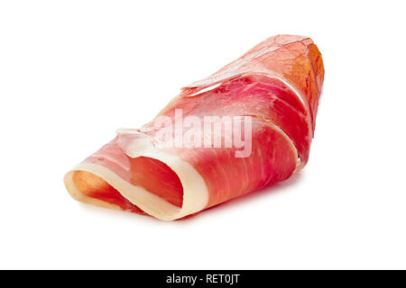 Gefaltete jamon Schinken Slice auf Weiß Stockfoto