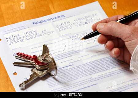 Abfüllung in einem Standard-Mietvertrag, private Vermietung Appartement Stockfoto