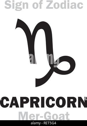 Astrologie-Alphabet: Zeichen der Tierkreiszeichen Steinbock (die Mer-Ziege). Hieroglyphen Charakter Zeichen (einzelnes Symbol). Stock Vektor