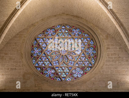 Glasmalerei rose Fenster in der Kathedrale von Valencia, Spanien, Europa Stockfoto