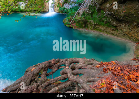 Quelle der Urederra Fluss in Urbasa mountain range, Navarra, Spanien Stockfoto