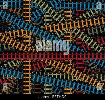 Eisenbahn vektor Textur, geschnitten Railroad tracs, Eisenbahn farbige Muster, Rail Road isoliert Hintergrund. Stock Vektor
