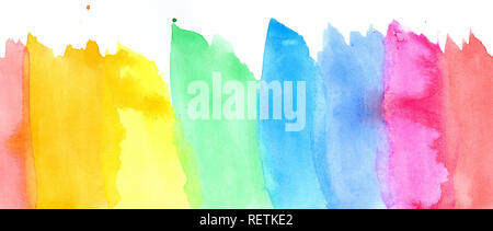Bunte Farbtupfer in abstrakter Form, Regenbogen malen Hintergrund, Banner und Header Stockfoto