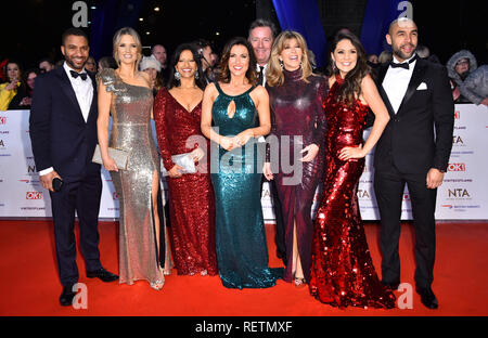 Die Form des Guten Morgen Großbritannien (von links nach rechts) Sean Fletcher, Charlotte Hawkins, Ranvir Singh, Susanna Reid, Piers Morgan, Kate Garraway, Laura Tobin und Alex Beresford an der National Television Awards 2019 in der O2 Arena in London statt. Stockfoto