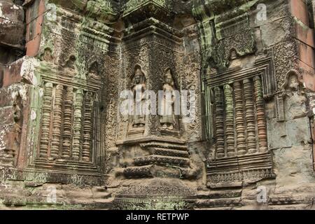 Devatas in einer Nische, Ta Som Tempel Angkor, UNESCO-Weltkulturerbe, Siem Reap, Kambodscha Stockfoto