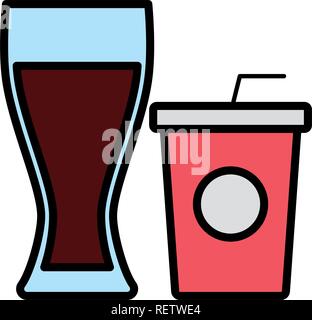 Soft drink Tasse und Getränke Glas mit weißem Hintergrund, Vector Illustration Stock Vektor