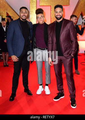 (Von links nach rechts) Jordanien Banjo, Perri Kiely und Ashley Banjo die Teilnahme an der National Television Awards 2019 in der O2 Arena in London statt. Stockfoto