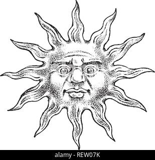 Sternzeichen Sun Symbol. Astrologie Horoskop mit Zeichen. Charakter mit einem Gesicht für Vorlage Kalender. Böhmische classic Vintage Style. Graviert Hand in doodle Skizze gezeichnet. Stock Vektor
