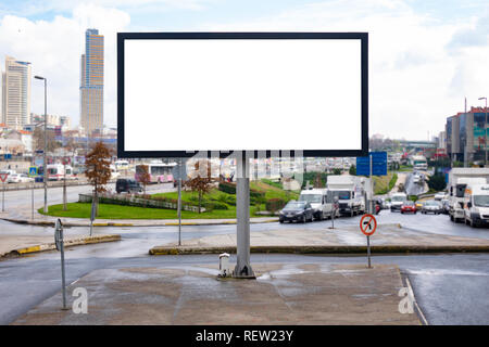 Reklametafeln Leinwand mockup in Stadt Hintergrund. schönes Wetter Stockfoto