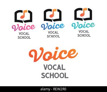 Der Vektor logos für Vocal Schule - Kreative Gestaltung von Wappen auf weißen transparenten Hintergrund. Stock Vektor