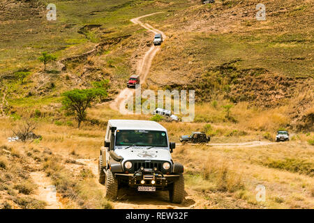 Harrismith, Südafrika - 02 Oktober 2015: 4x4 Mountainbike Pfad Fahrertraining im Camp Jeep in den Drakensbergen Stockfoto