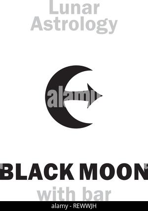 Astrologie Alphabet: Korrektur der Schwarze Mond ('Black Moon mit Bar') oder priapos (Mond Orbit). Hieroglyphen Zeichen (Symbol, in Niederlande). Stock Vektor